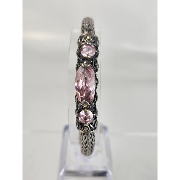 Unbranded Jewelry - 925 Sterling Silver Pink Gemstones Woven Bracelet 7.5"